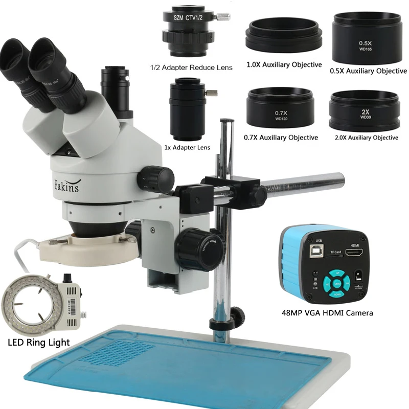 48MP 4K HDMI USB فيديو C جبل ك - مراجعة Stereo Trinocular Microscope Pcb وسعره